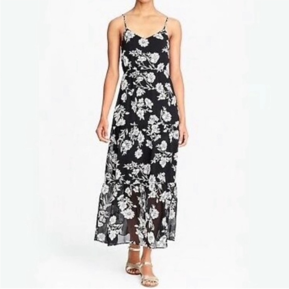 J. Crew Mercantile Black White Floral Tiered Maxi Dress- Size 10